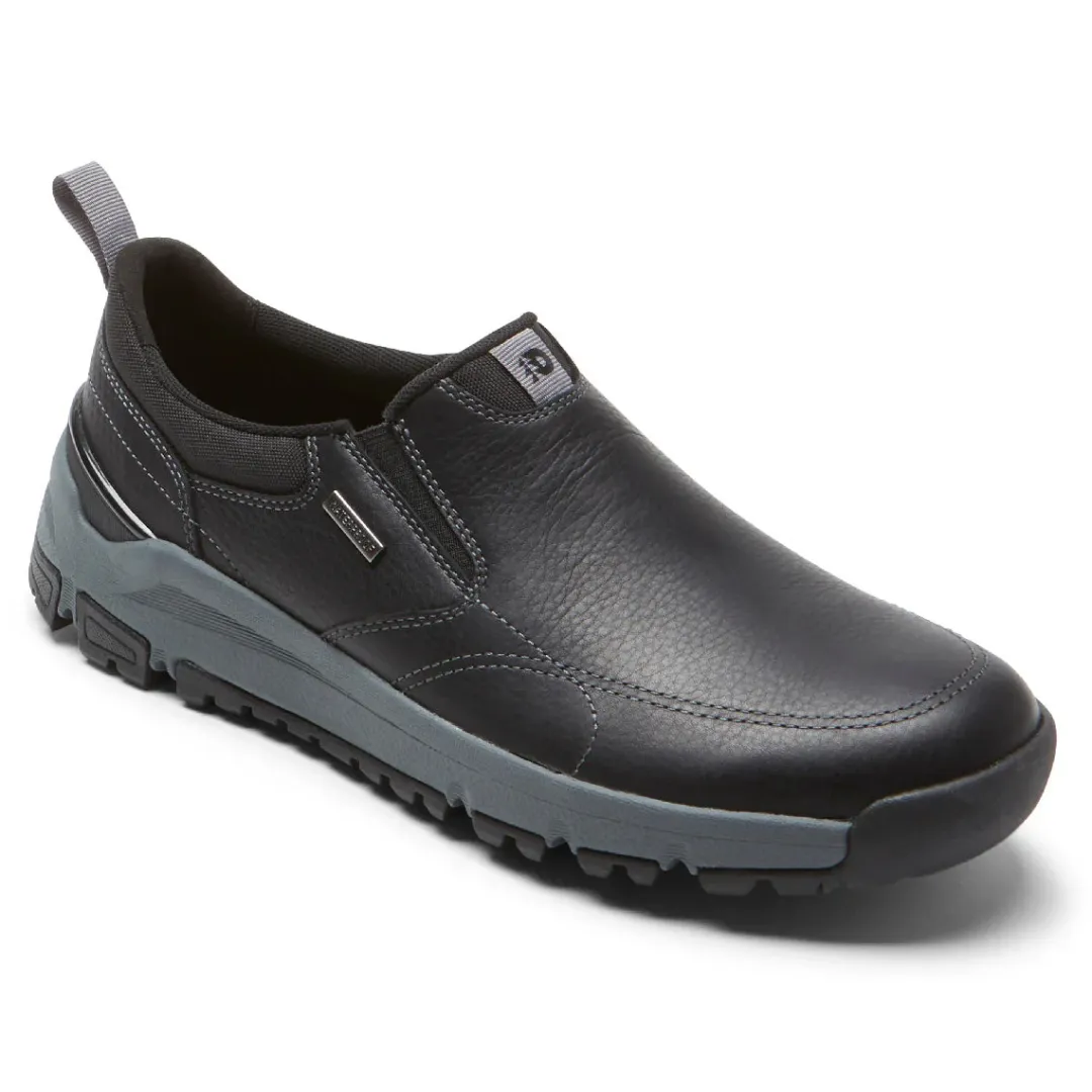 Wide>Rockport Men's Glastonbury Waterproof Slip-On Shoe BLACKLEATHER/SUEDE
