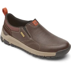Wide>Rockport Men's Glastonbury Waterproof Slip-On Shoe BROWNLEATHER/SUEDE