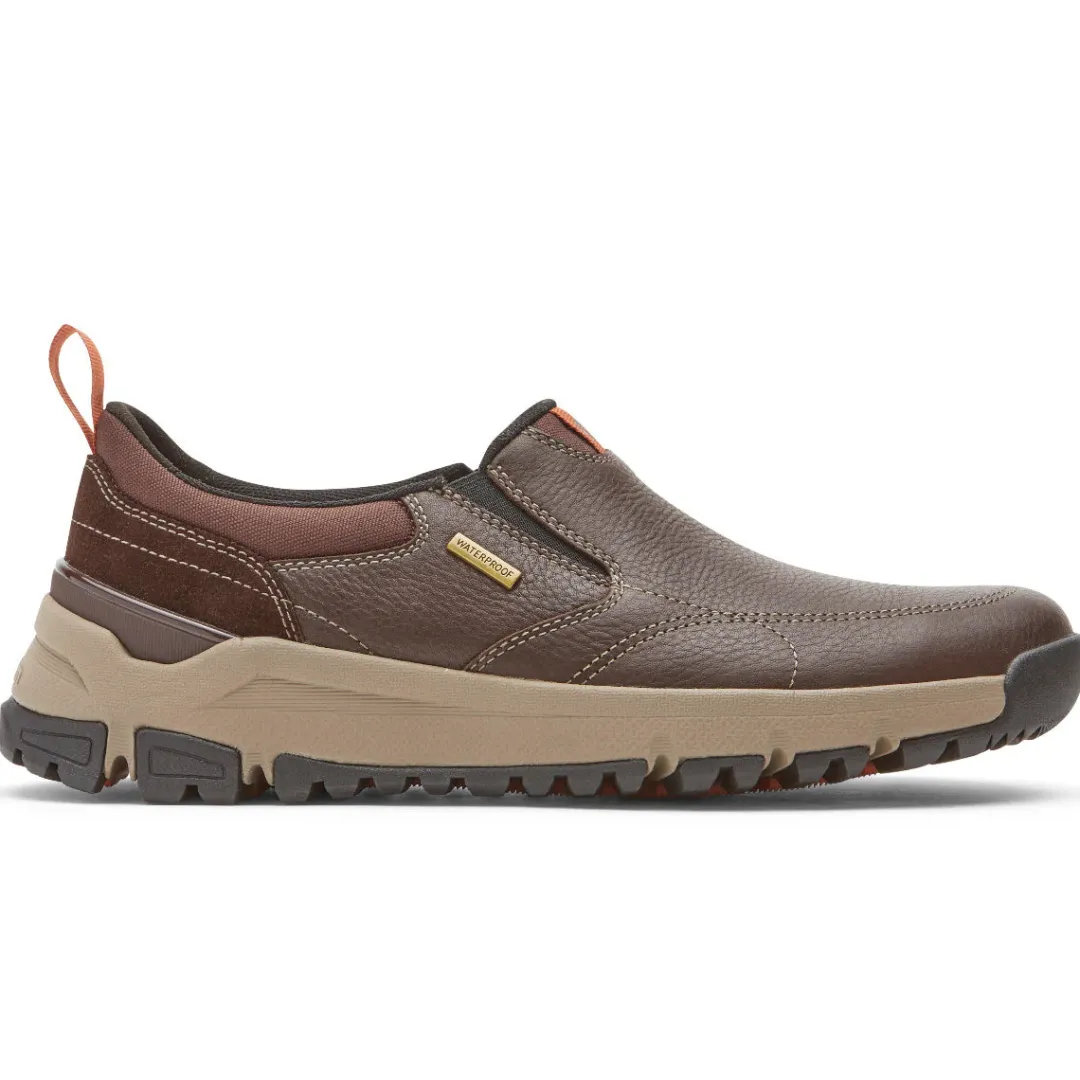 Wide>Rockport Men's Glastonbury Waterproof Slip-On Shoe BROWNLEATHER/SUEDE